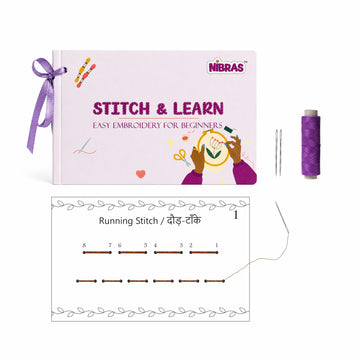 Nibras Learn to Stitch Embroidery Book Kit – 20 Practice Cards with Step-by-Step Guide, Thread & Needle | DIY Beginner Embroidery Kit for Kids & Adults