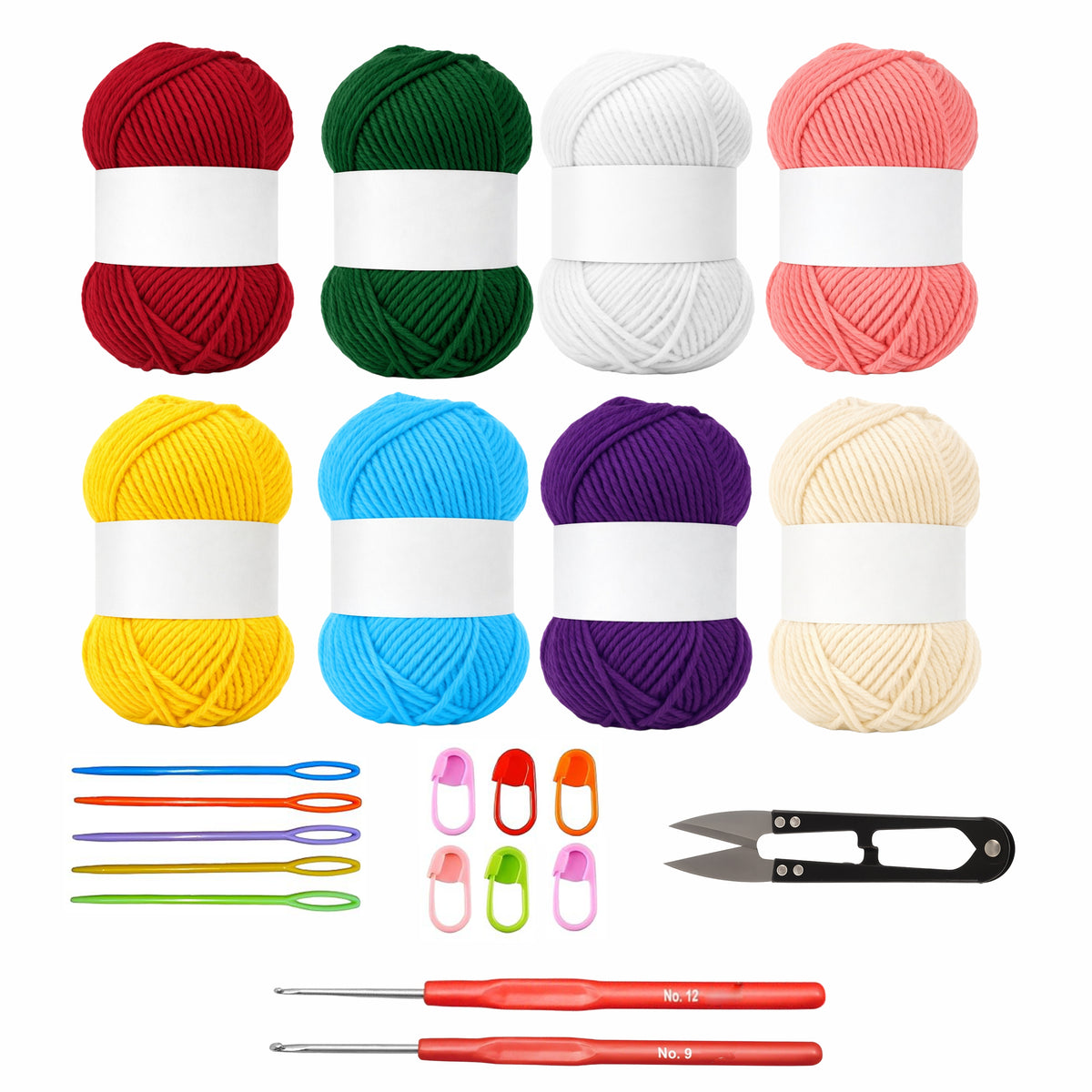 Nibras Crochet Kit with 8 Yarn Colors, Crochet Hooks & Accessories | Complete Crochet Set for Beginners & Adults