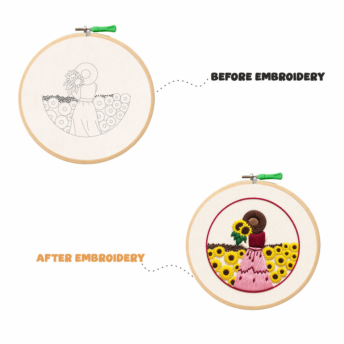Nibras DIY Embroidery Starter Kit for Beginners with Pre Printed Sunflower Girl Design Wooden Hoop Colorful Threads Needles and Easy Instructions Hand Stitching Craft Kit for Kids Teens and Adults
