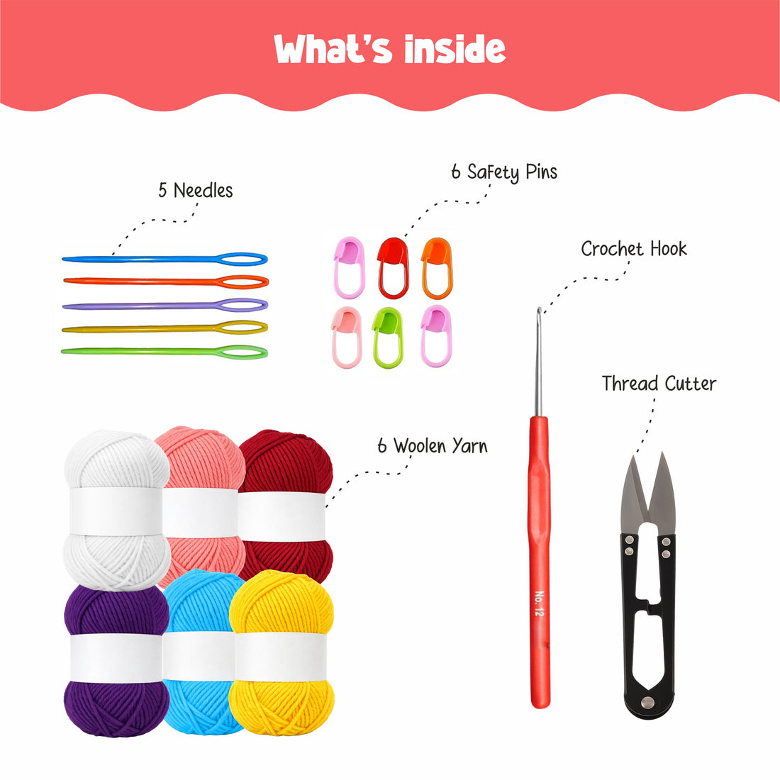 Nibras Crochet Yarn Kit for Beginners – Acrylic Yarn with Hook, Cutter, Safety Pins & Needle | DIY Crochet Hobby Kit with Complete Crocheting Supplies for Adults & Kids