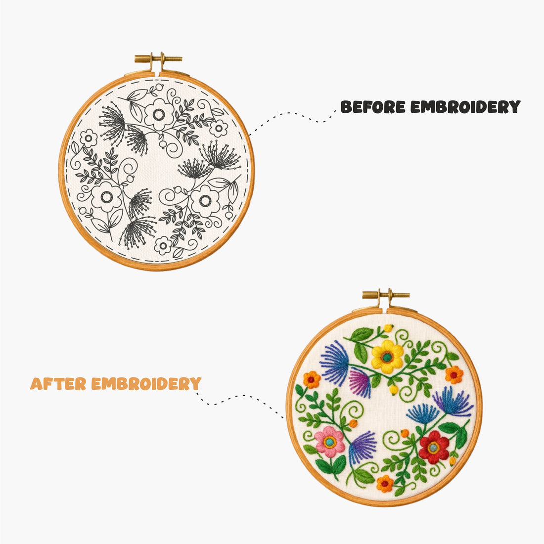 Nibras Embroidery Kit for Beginners – 3 Pre-Printed Designs with Hoop, Threads, Needles, Cutter & Instructions