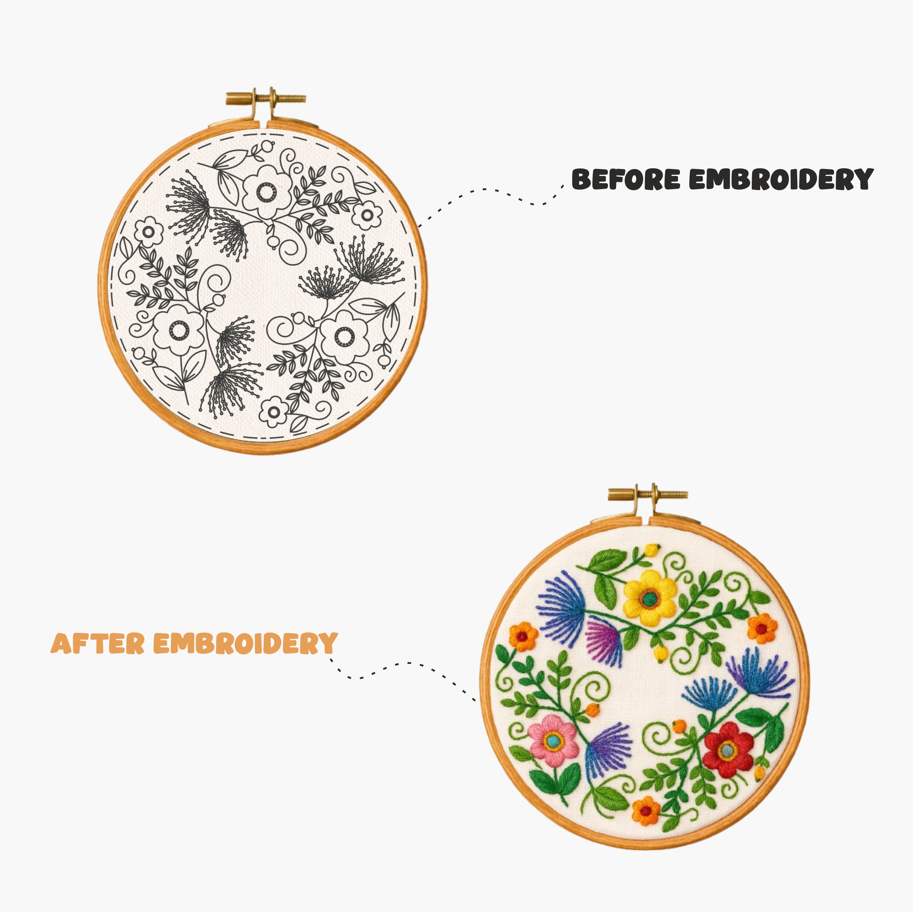 Nibras Embroidery Kit for Beginners – 3 Pre-Printed Designs with Hoop, Threads, Needles, Cutter & Instructions