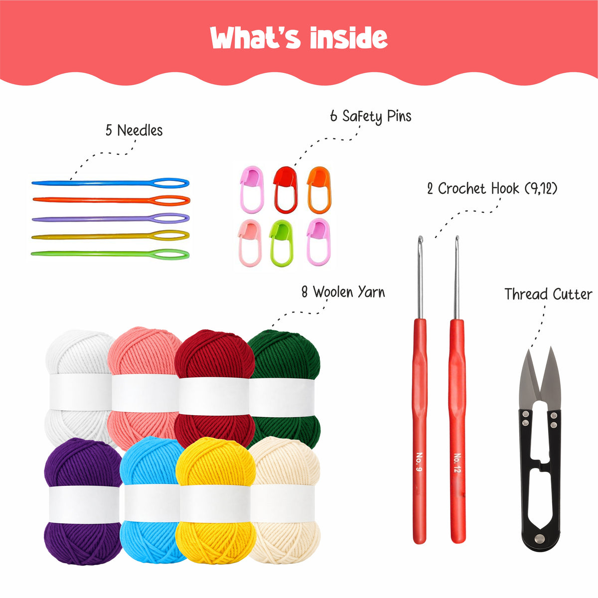 Nibras Crochet Kit with 8 Yarn Colors, Crochet Hooks & Accessories | Complete Crochet Set for Beginners & Adults