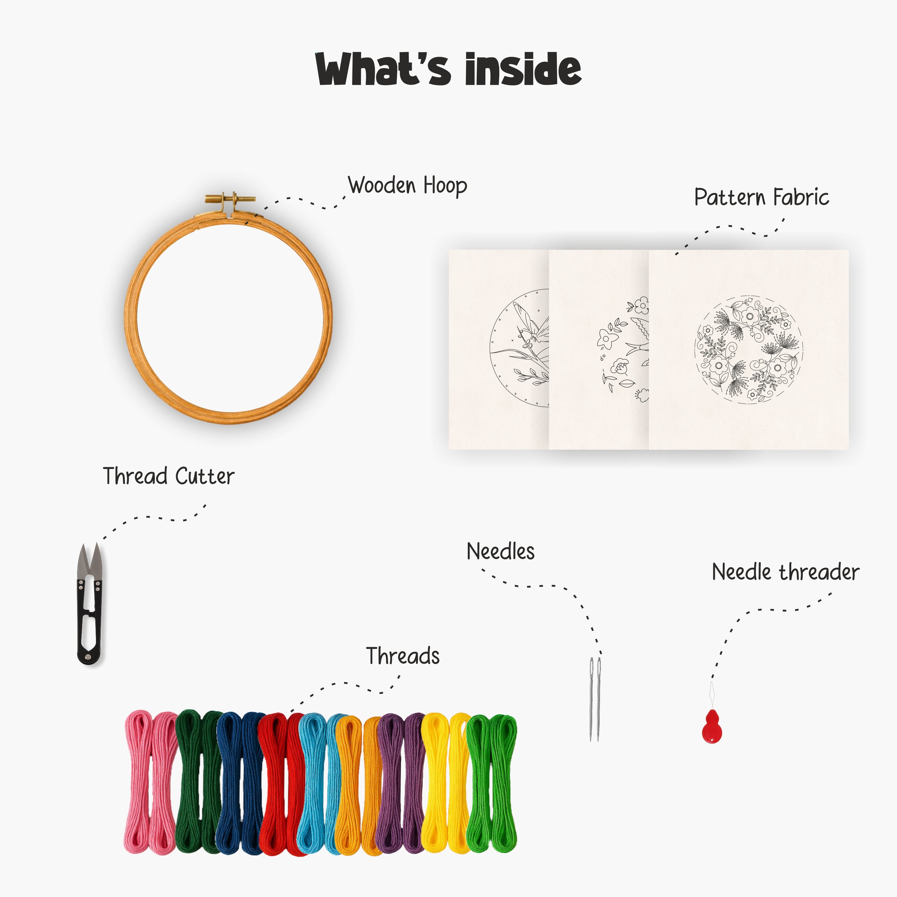 Nibras Embroidery Kit for Beginners – 3 Pre-Printed Designs with Hoop, Threads, Needles, Cutter & Instructions