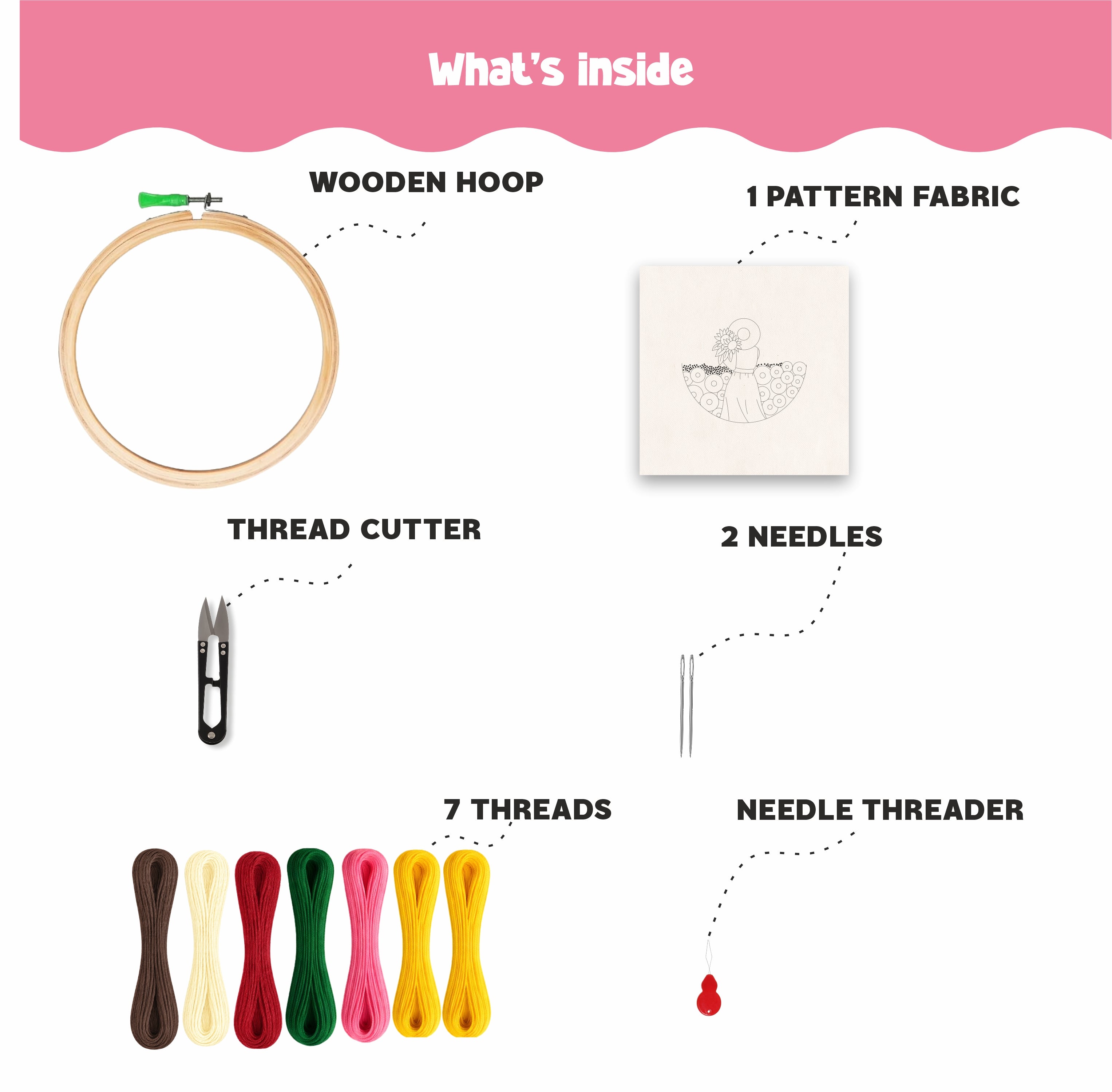 Nibras Embroidery Kit for Beginners | 1 Pre-Printed Sunflower Girl Design with Hoop, Threads, Needles & Instructions | DIY Hand Embroidery Starter Kit for Adults & Kids | Art & Craft Kit