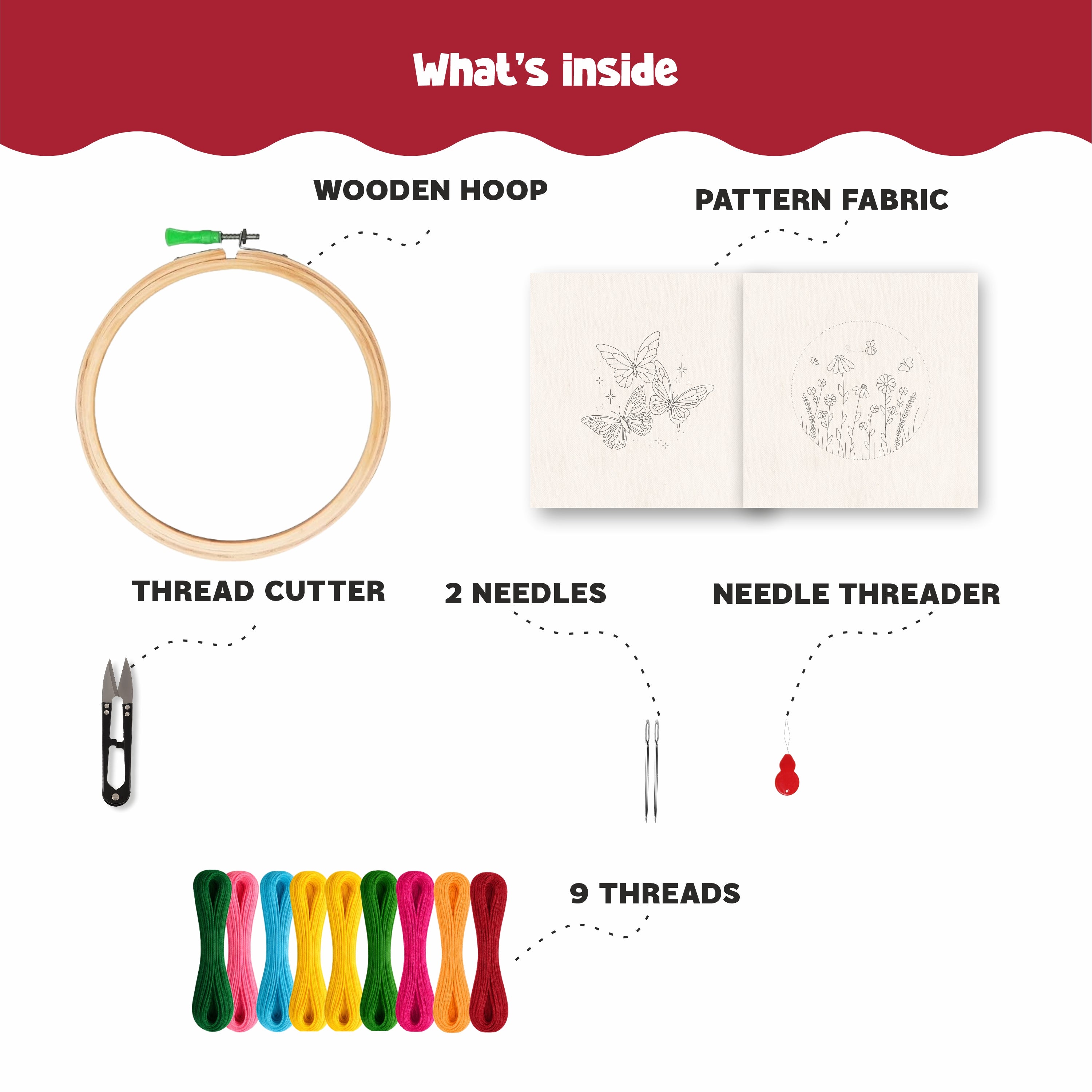 Nibras Embroidery Kit for Beginners – 2 Pre-Printed Floral Designs with Hoop, Threads, Needles & Instructions | DIY Hand Embroidery Starter Kit for Adults & Kids | Art & Craft Hobby Kit