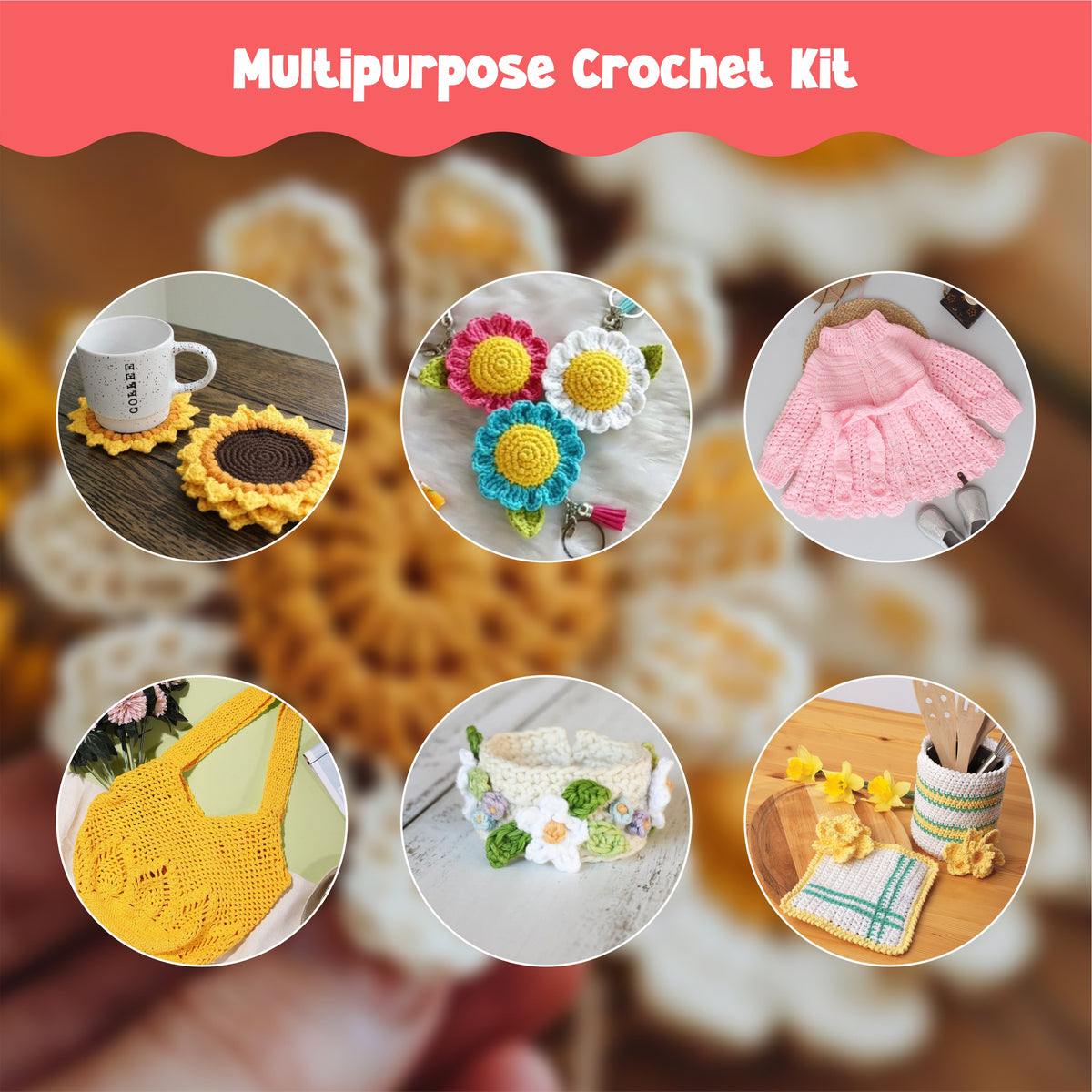 Nibras Crochet Kit with 8 Yarn Colors, Crochet Hooks & Accessories | Complete Crochet Set for Beginners & Adults