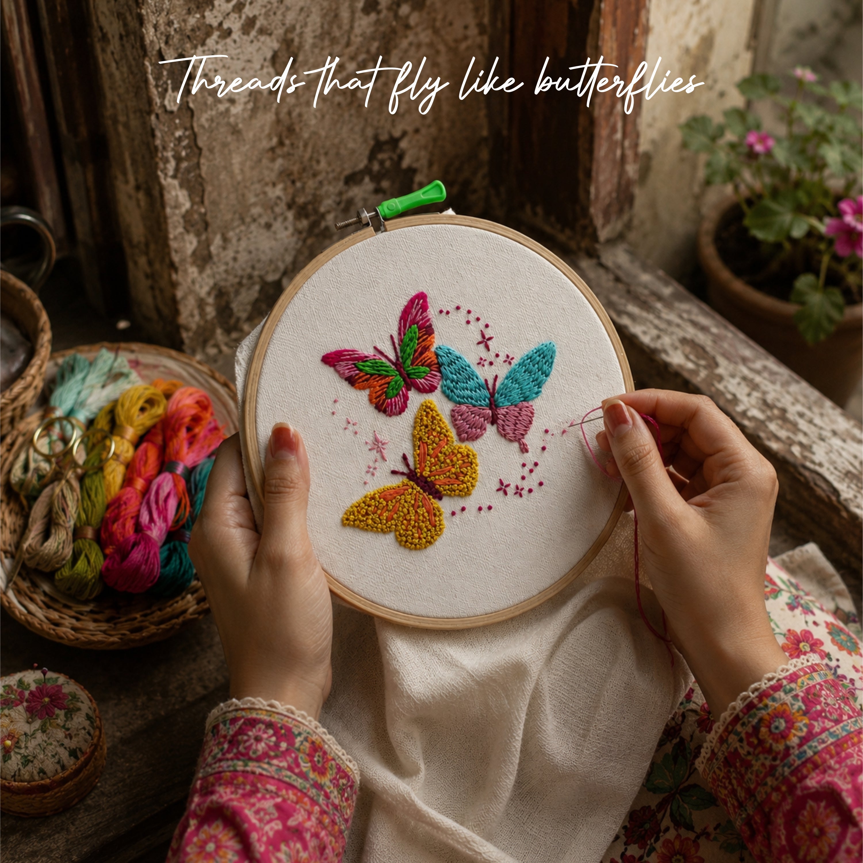 Nibras Embroidery Kit for Beginners – 2 Pre-Printed Floral Designs with Hoop, Threads, Needles & Instructions | DIY Hand Embroidery Starter Kit for Adults & Kids | Art & Craft Hobby Kit