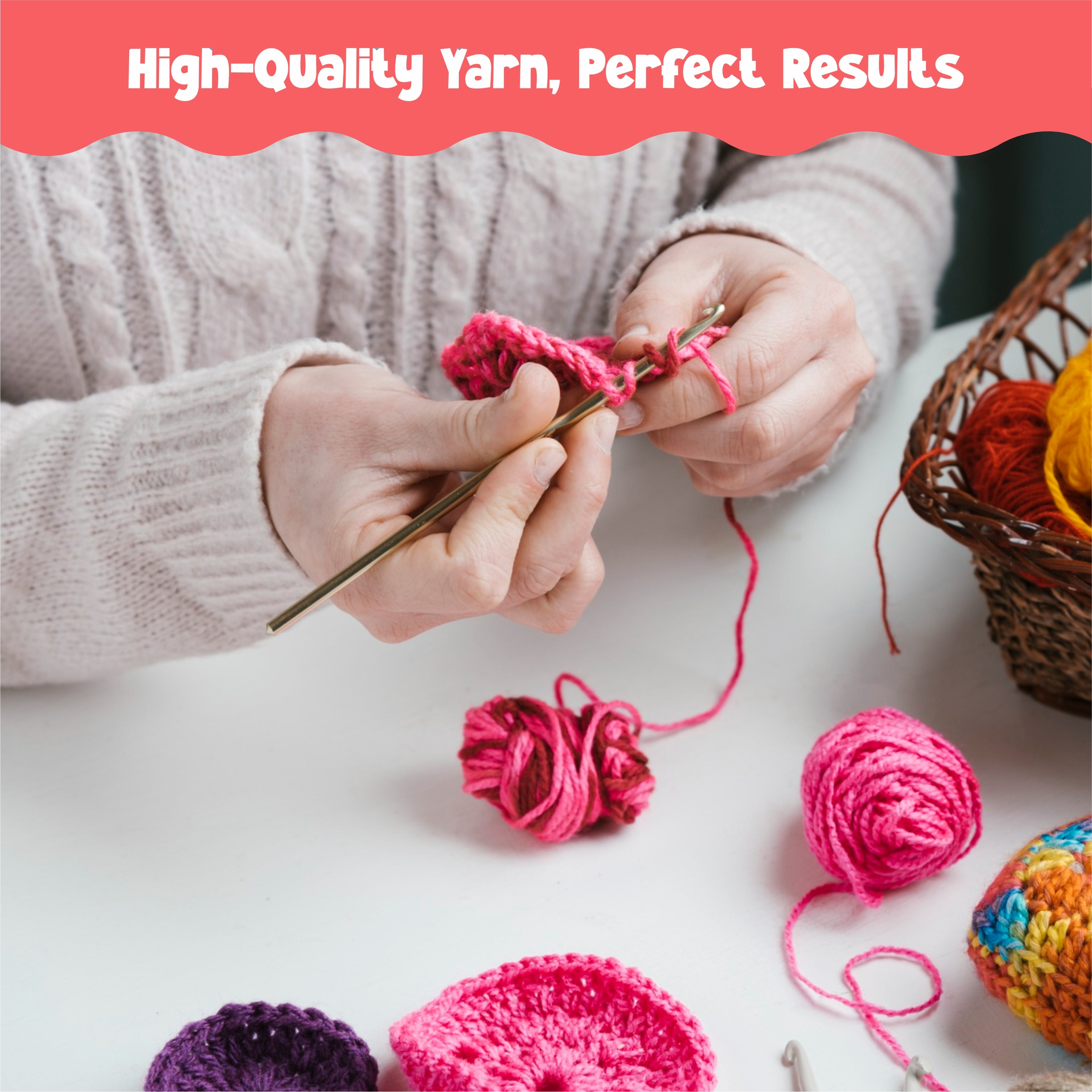Nibras Crochet Starter Kit for Beginners – Acrylic Yarn Bundle with Hook, Cutter, Safety Pins & Needle