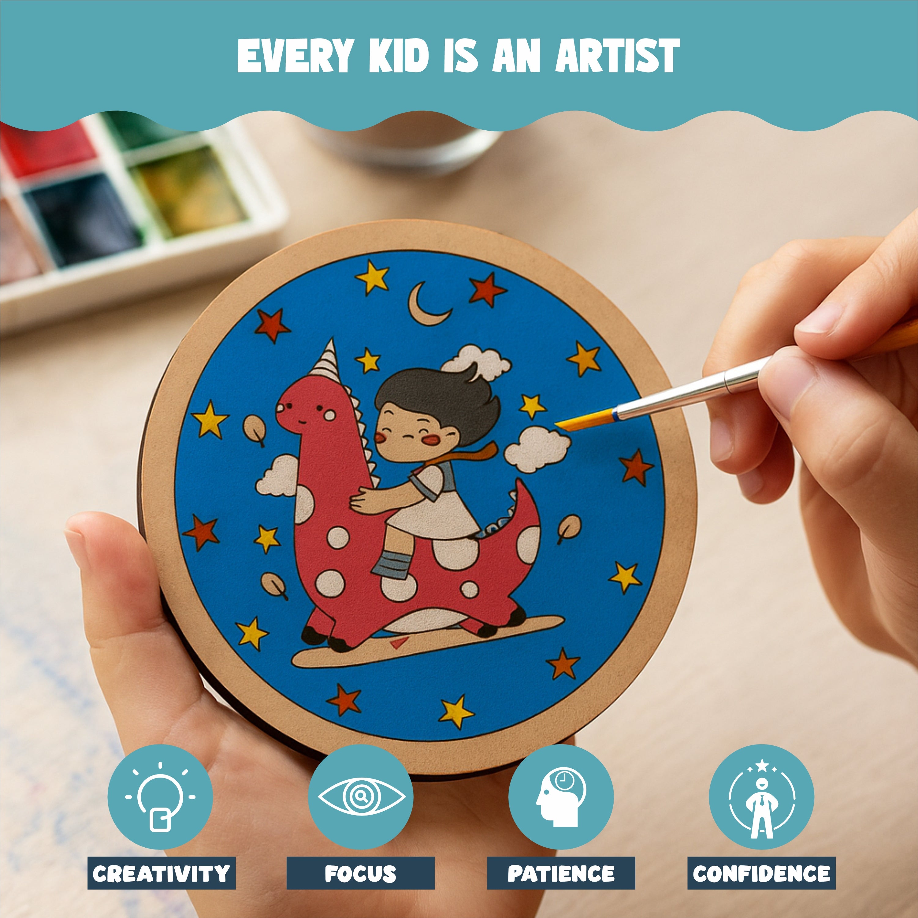 Nibras Magic Mandala Coaster Kit – Set of 6 Wooden MDF Coasters