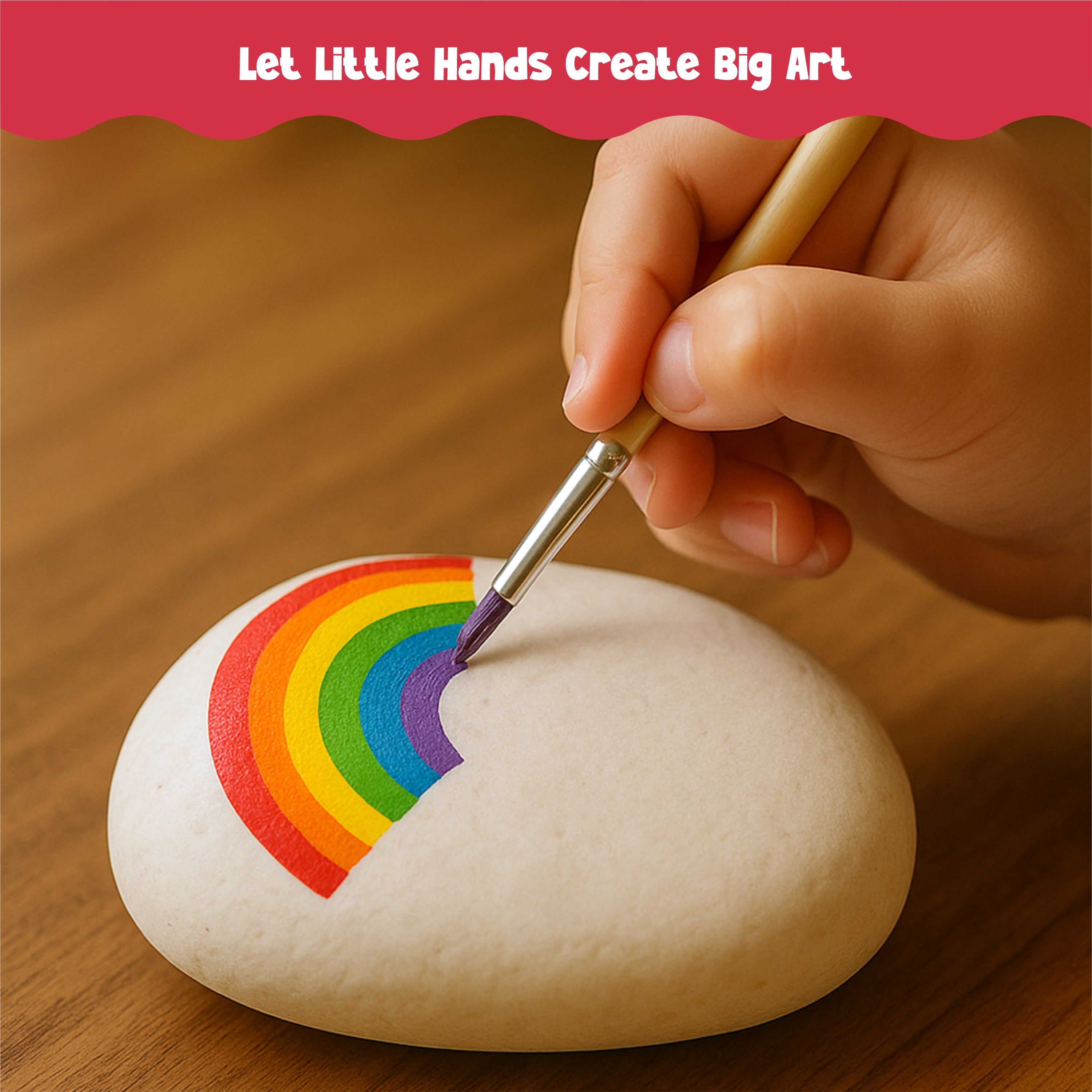 Nibras Stone Art Kit for Kids – DIY Rock Painting Kit with 7 Natural Stones, Brushes, Googly Eyes & Gems