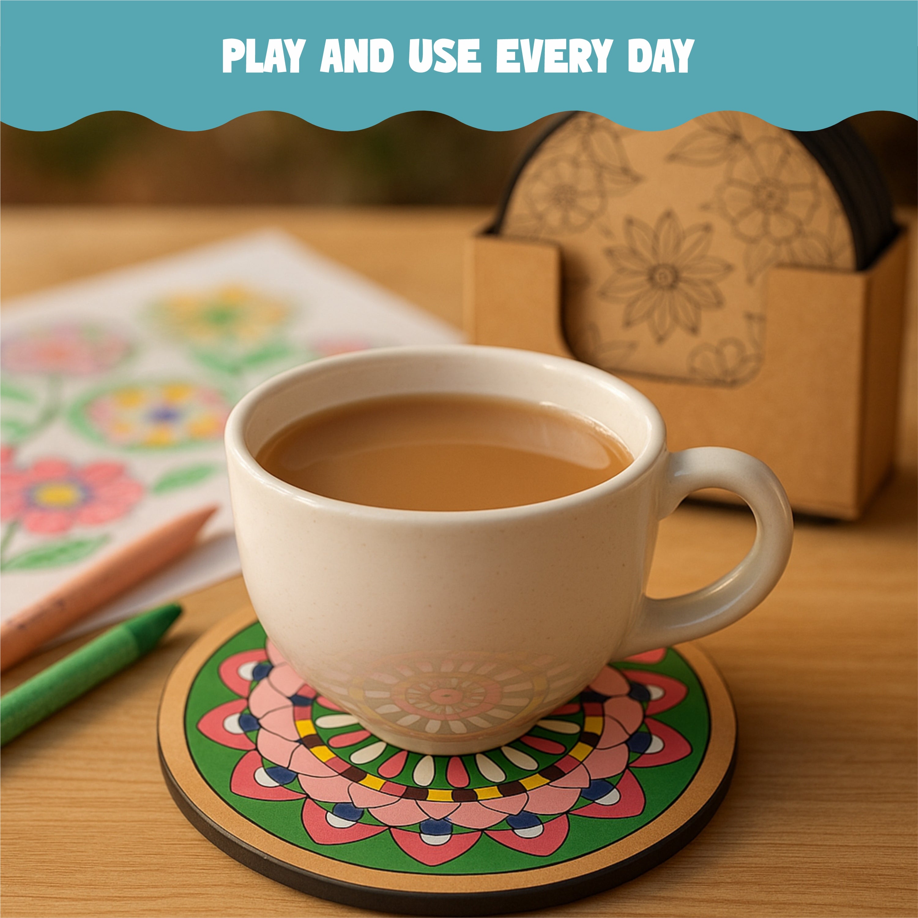 Nibras Magic Mandala Coaster Kit – Set of 6 Wooden MDF Coasters