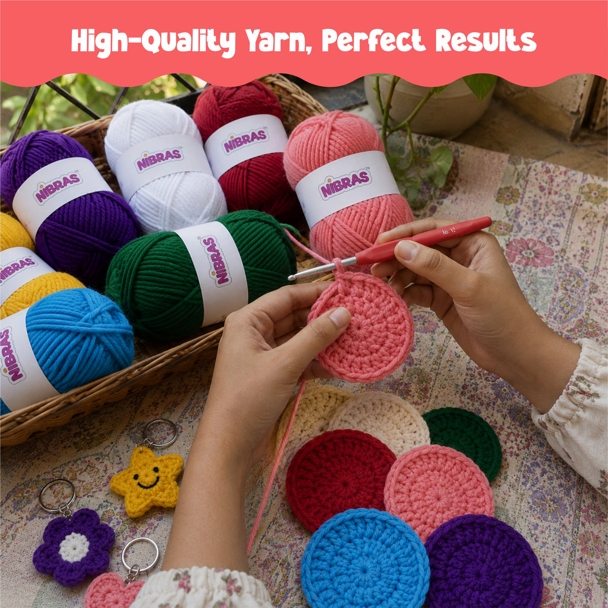 Nibras Crochet Kit with 8 Yarn Colors, Crochet Hooks & Accessories | Complete Crochet Set for Beginners & Adults
