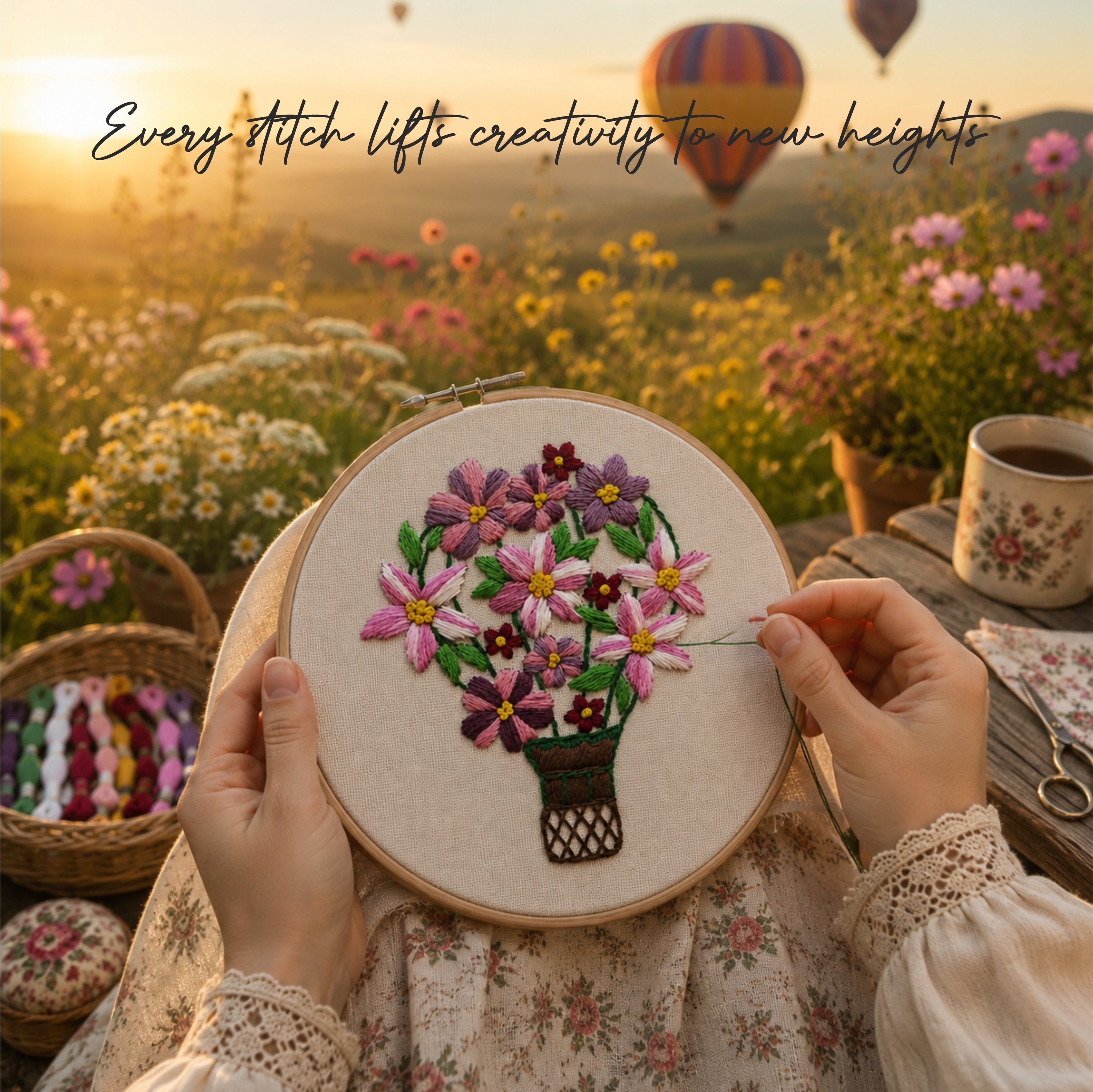 Nibras Complete Embroidery Starter Kit – 4 Learning Designs with Hoop, Threads, Needles, Needle Threader, Thimble & Free Learning Book